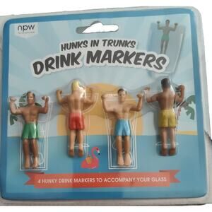 Hunks in Trunks Novelty Drink Marker 4 Pc Cocktails Beer Party Pool Bachelorette